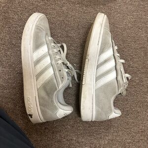 adidas Suede Low-Top Sneakers in Light Gray and White